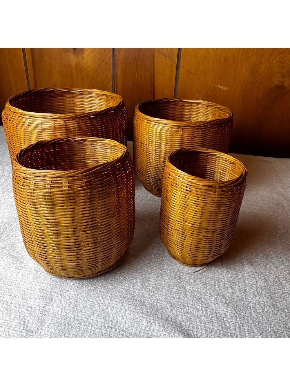 Set of 4 Nesting Wicker Baskets Small Round Woven Rattan Boho Home Decor